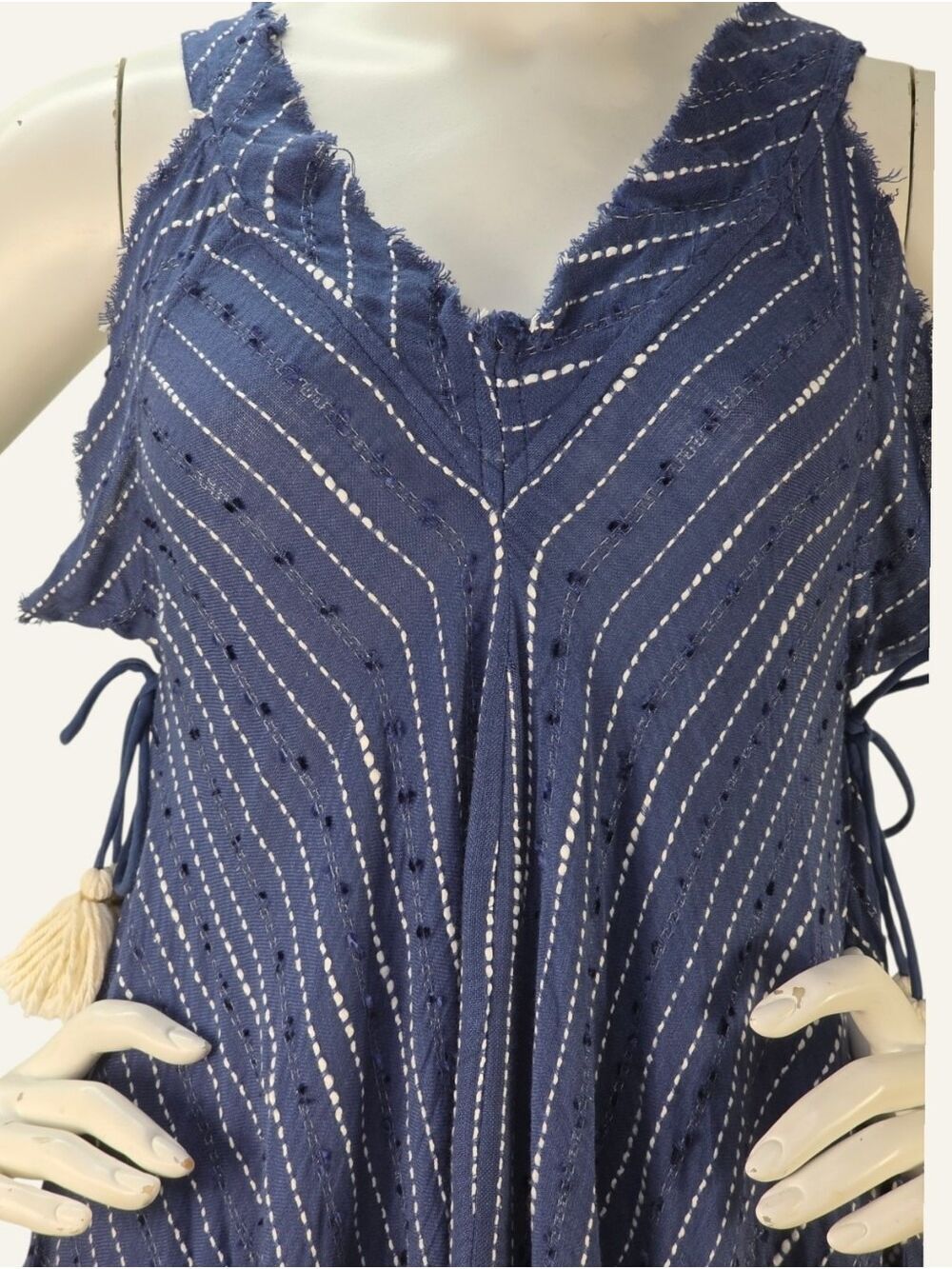 POL Eleni Blue Handkerchief Hem Tassel Dress Medium NWT Boho Cotton Artisan - Picture 5 of 11